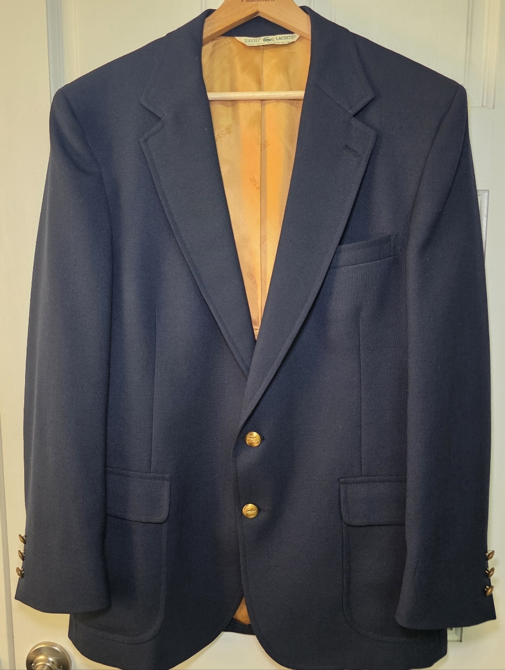 Izod Lacoste Navy Sport Coat Jacket Blazer w/Gold Crocodile Buttons- 42R
